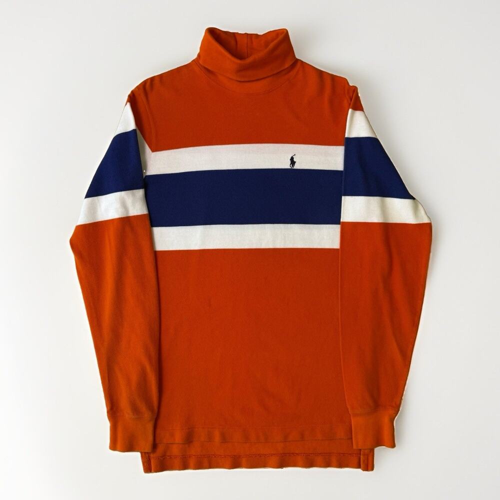 Vintage Polo Ralph Lauren Shirt Women's Large Orange Stripe Turtleneck Knicks